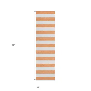 2' X 8' Salmon Striped Washable Indoor Outdoor Runner Rug