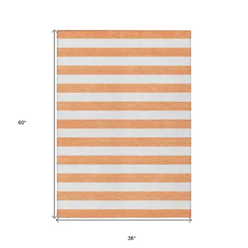 3' X 5' Salmon Striped Washable Non Skid Indoor Outdoor Area Rug