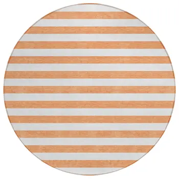 8' Round Salmon Round Striped Washable Non Skid Indoor Outdoor Area Rug