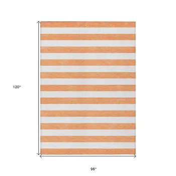 8' X 10' Salmon Striped Washable Non Skid Indoor Outdoor Area Rug