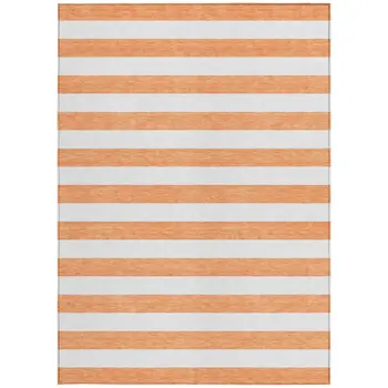 9' X 12' Salmon Striped Washable Non Skid Indoor Outdoor Area Rug