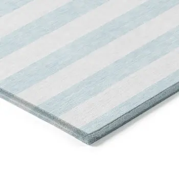 8' Runner Sky Blue Striped Washable Non Skid Indoor Outdoor Runner Rug