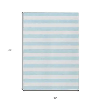 10' X 14' Blue and White Striped Washable Indoor Outdoor Area Rug