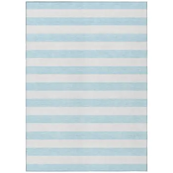 10' X 14' Blue and White Striped Washable Indoor Outdoor Area Rug
