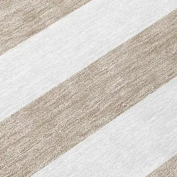 3' X 5' Taupe and White Striped Washable Indoor Outdoor Area Rug