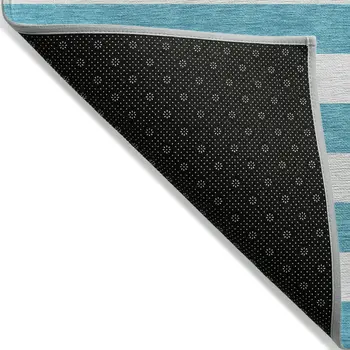 2' X 3' Teal Striped Washable Non Skid Indoor Outdoor Area Rug