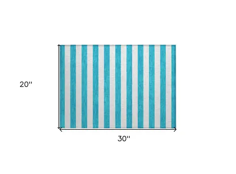 2' X 3' Teal Striped Washable Non Skid Indoor Outdoor Area Rug