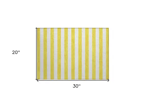 2' X 3' Yellow and White Striped Washable Indoor Outdoor Area Rug