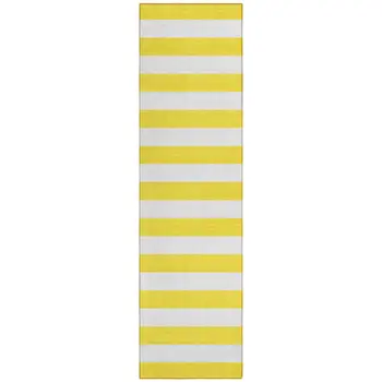 2' X 8' Yellow and White Striped Washable Indoor Outdoor Runner Rug