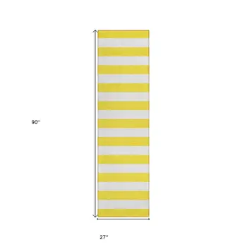 2' X 8' Yellow and White Striped Washable Indoor Outdoor Runner Rug