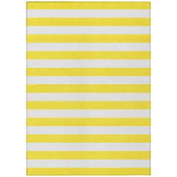 10' X 14' Yellow and White Striped Washable Indoor Outdoor Area Rug