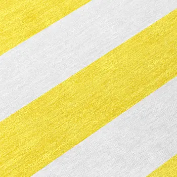 10' X 14' Yellow and White Striped Washable Indoor Outdoor Area Rug