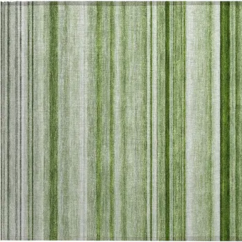 2' X 3' Artichoke Green Striped Washable Indoor Outdoor Area Rug