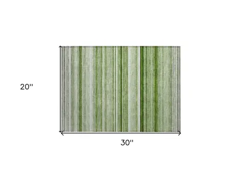 2' X 3' Artichoke Green Striped Washable Indoor Outdoor Area Rug