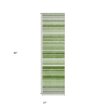 2' X 8' Artichoke Green Striped Washable Indoor Outdoor Runner Rug