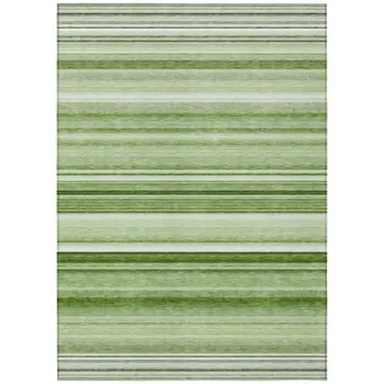 3' X 5' Artichoke Green Striped Washable Non Skid Indoor Outdoor Area Rug