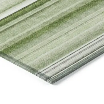 3' X 5' Artichoke Green Striped Washable Non Skid Indoor Outdoor Area Rug