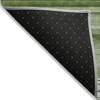 10' X 14' Artichoke Green Striped Washable Indoor Outdoor Area Rug