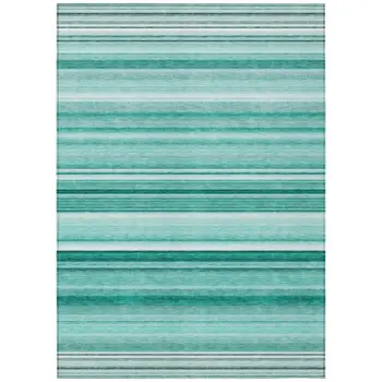 8' X 10' Aqua Striped Washable Indoor Outdoor Area Rug