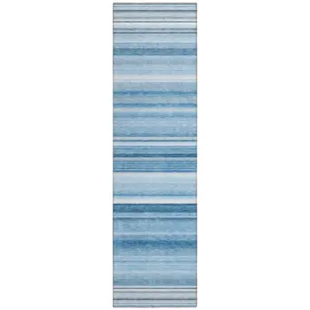 8' Runner Blue Striped Washable Non Skid Indoor Outdoor Runner Rug