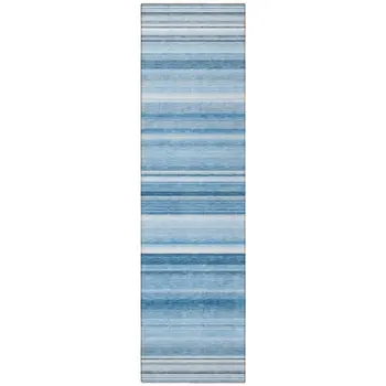8' Runner Blue Striped Washable Non Skid Indoor Outdoor Runner Rug