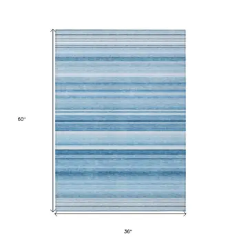 3' X 5' Blue Striped Washable Non Skid Indoor Outdoor Area Rug