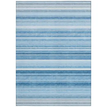 5' X 8' Blue Striped Washable Non Skid Indoor Outdoor Area Rug