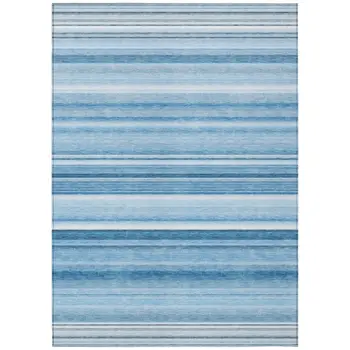 5' X 8' Blue Striped Washable Non Skid Indoor Outdoor Area Rug