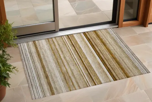 2' X 3' Chocolate Striped Washable Non Skid Indoor Outdoor Area Rug