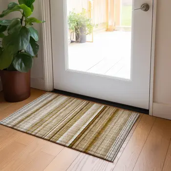 2' X 3' Chocolate Striped Washable Non Skid Indoor Outdoor Area Rug