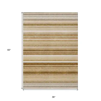 3' X 5' Chocolate Striped Washable Non Skid Indoor Outdoor Area Rug