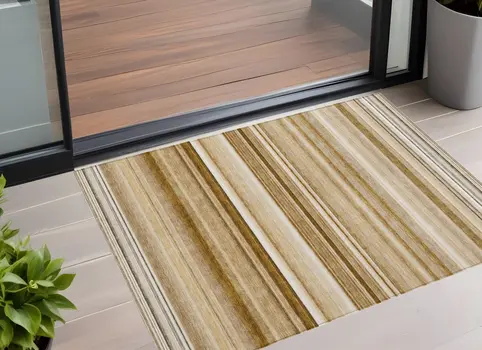 3' X 5' Chocolate Striped Washable Non Skid Indoor Outdoor Area Rug