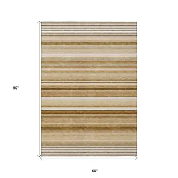 5' X 8' Chocolate Striped Washable Non Skid Indoor Outdoor Area Rug