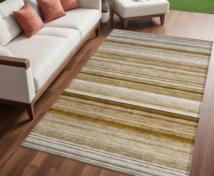 5' X 8' Chocolate Striped Washable Non Skid Indoor Outdoor Area Rug