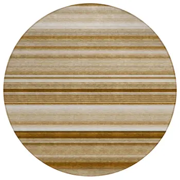 8' Round Chocolate Round Striped Washable Non Skid Indoor Outdoor Area Rug