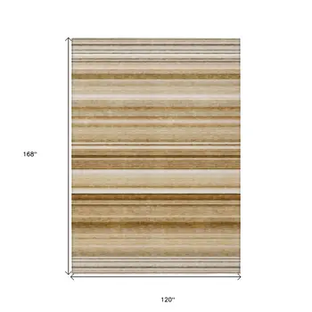 10' X 14' Chocolate Striped Washable Non Skid Indoor Outdoor Area Rug
