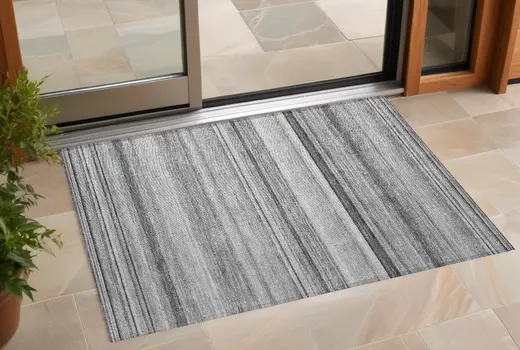 2' X 3' Gray Striped Washable Non Skid Indoor Outdoor Area Rug