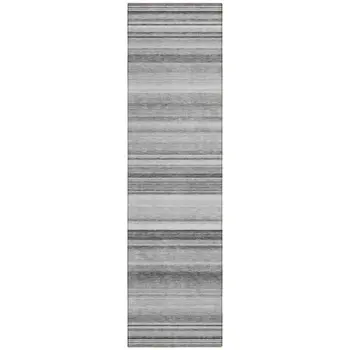 8' Runner Gray Striped Washable Non Skid Indoor Outdoor Runner Rug