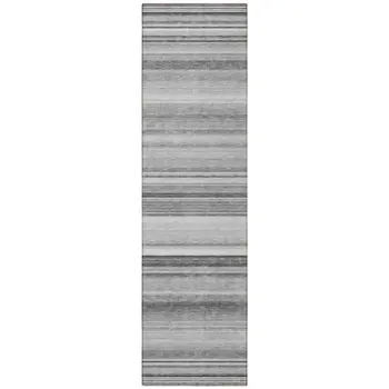 8' Runner Gray Striped Washable Non Skid Indoor Outdoor Runner Rug