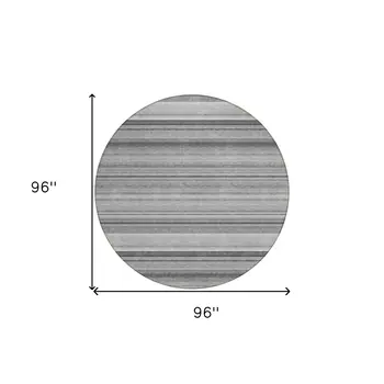 8' Round Gray Round Striped Washable Non Skid Indoor Outdoor Area Rug