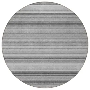 8' Round Gray Round Striped Washable Non Skid Indoor Outdoor Area Rug