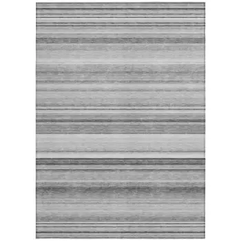 8' X 10' Gray Striped Washable Non Skid Indoor Outdoor Area Rug