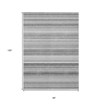 8' X 10' Gray Striped Washable Non Skid Indoor Outdoor Area Rug