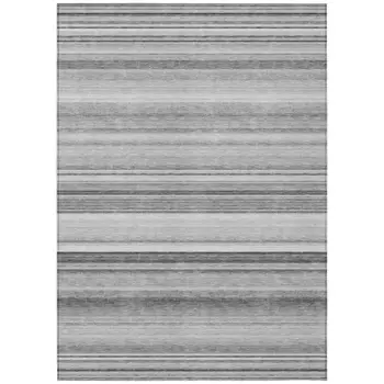 8' X 10' Gray Striped Washable Non Skid Indoor Outdoor Area Rug