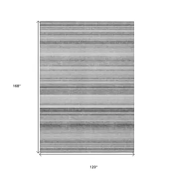 10' X 14' Gray Striped Washable Non Skid Indoor Outdoor Area Rug