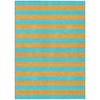 8' X 10' Aqua Striped Washable Non Skid Indoor Outdoor Area Rug