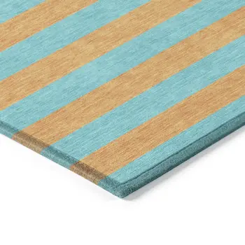 8' X 10' Aqua Striped Washable Non Skid Indoor Outdoor Area Rug