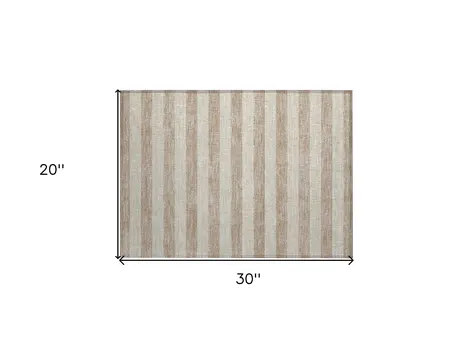 2' X 3' Beige Striped Washable Non Skid Indoor Outdoor Area Rug