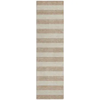 8' Runner Beige Striped Washable Non Skid Indoor Outdoor Runner Rug