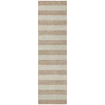 8' Runner Beige Striped Washable Non Skid Indoor Outdoor Runner Rug